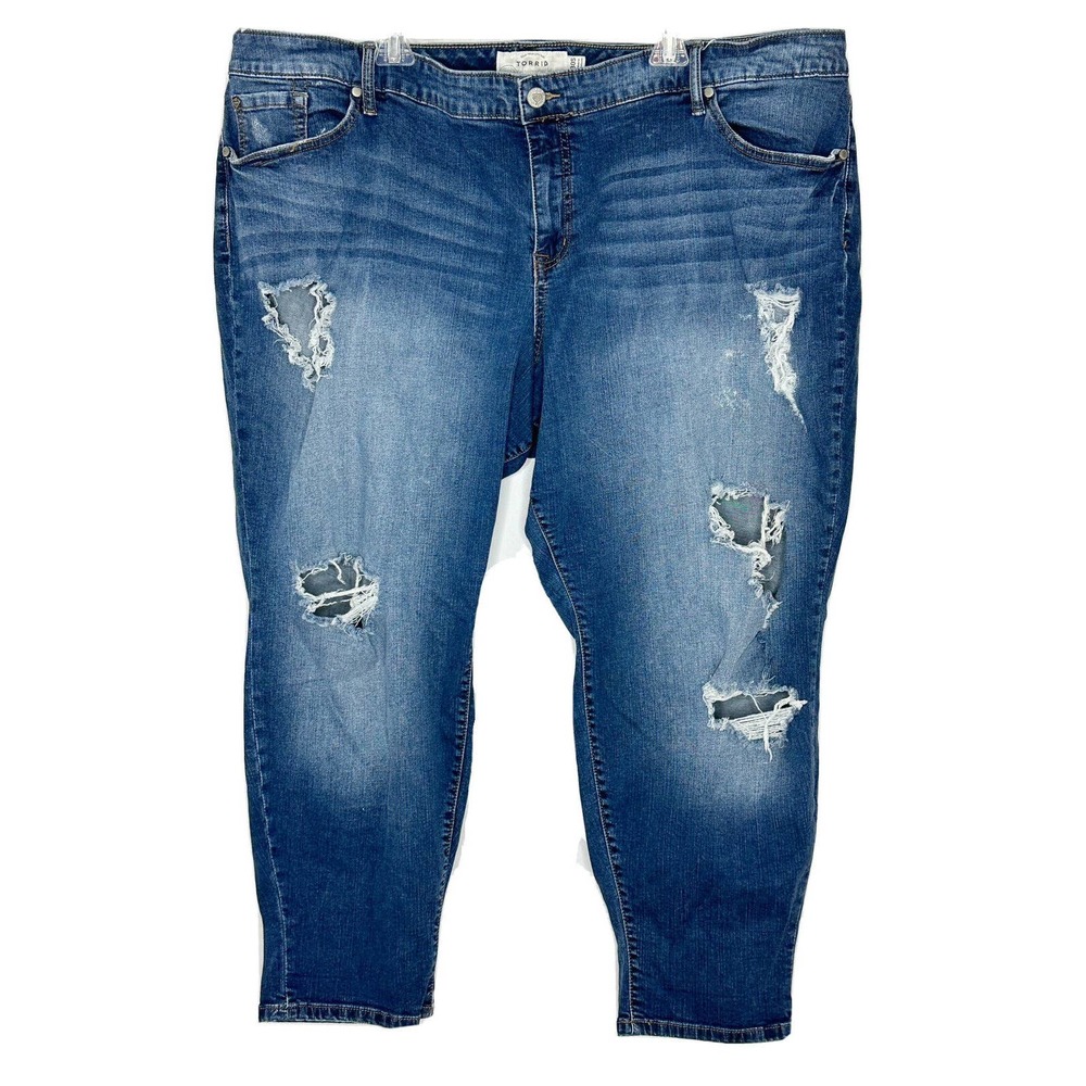 Torrid Women's Destroyed Skinny Jeans Blue Solid Cotton Blend Size 30 Short